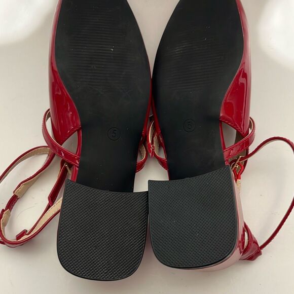 Coutgo Women's Red Patent Square Toe Block Heel Sling Back Pumps Size 5 - Picture 11 of 12